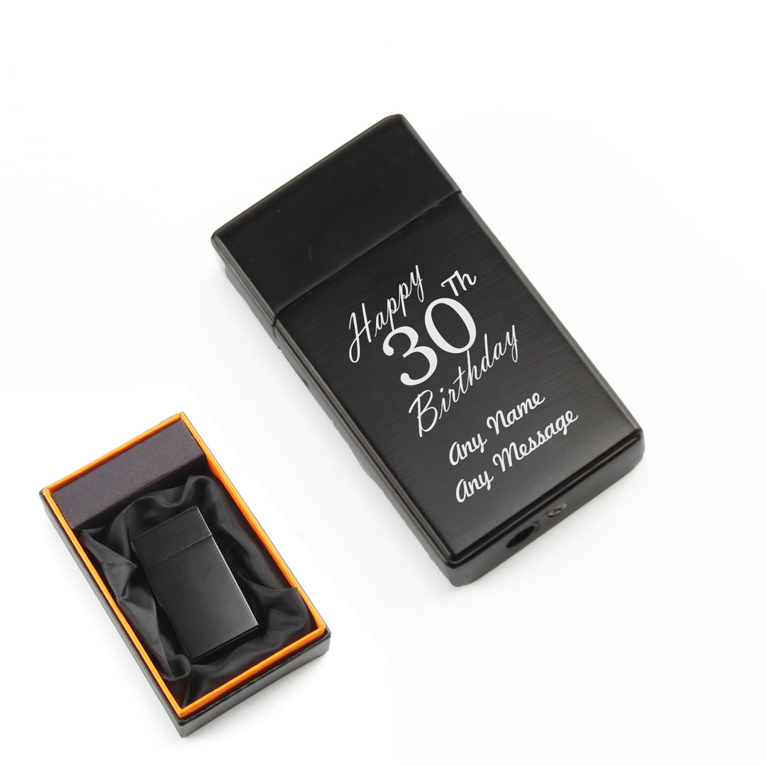 Engraved Jet Gas Lighter Black Happy 30th Birthday Gift Boxed Image 1