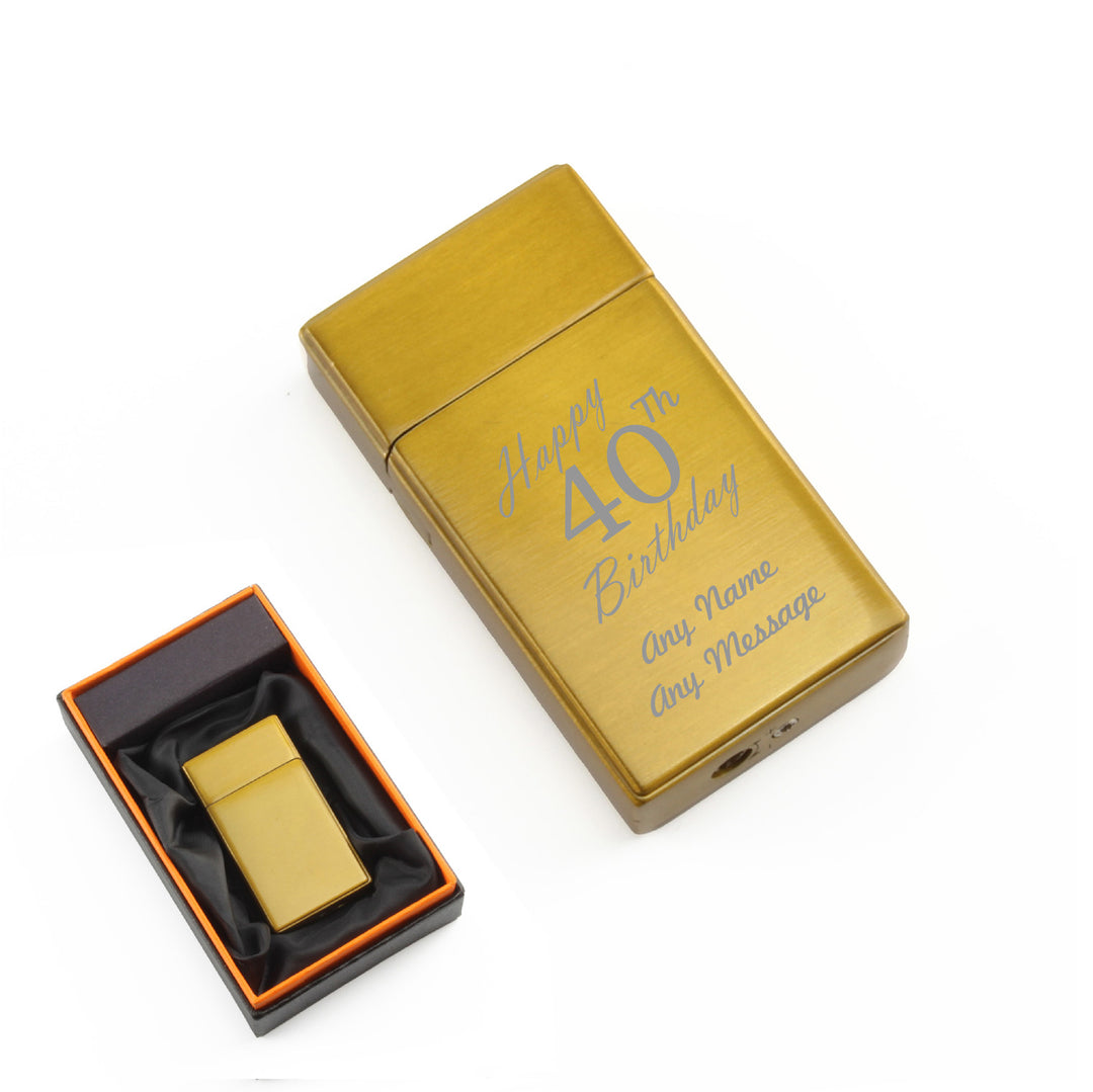 Engraved Jet Gas Lighter Gold Happy 40th Birthday Gift Boxed Image 1
