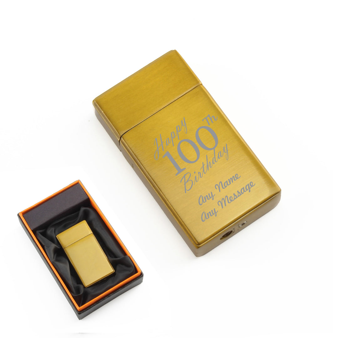 Engraved Jet Gas Lighter Gold Happy 100th Birthday Gift Boxed Image 1