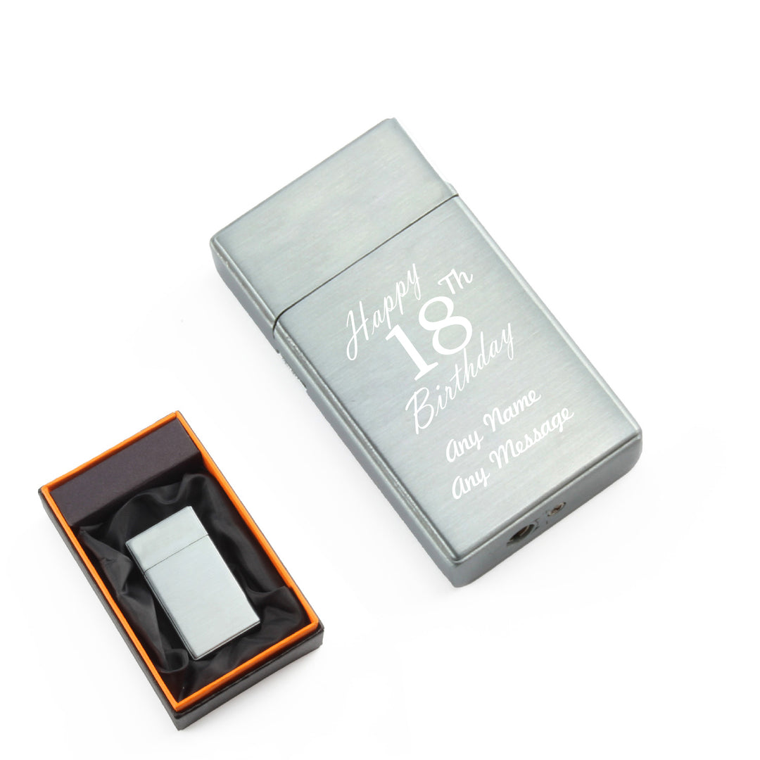 Engraved Jet Gas Lighter Silver Happy 18th Birthday Gift Boxed Image 1