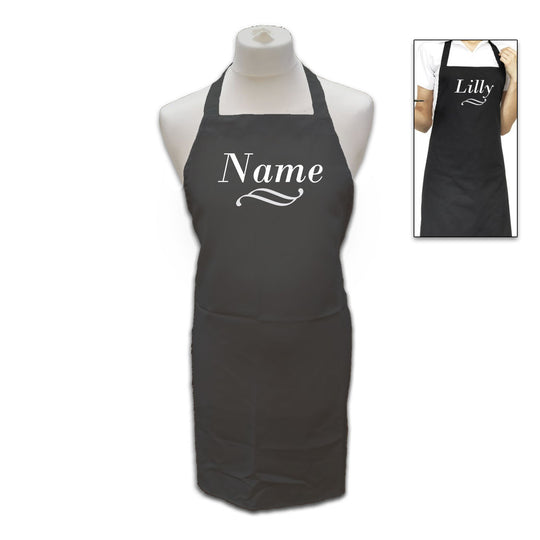 Personalised Black Apron with Name and Flourish Image 1