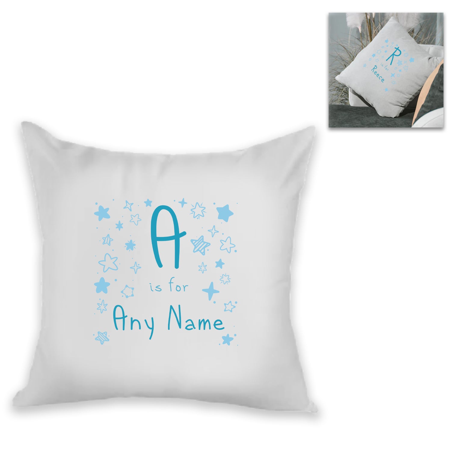 Personalised Cushion - Letter is for Name Design in Blue Image 1