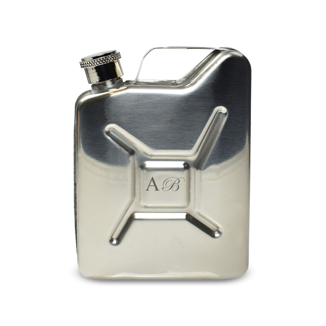 Engraved Silver Jerry Can Hip Flask with Initials Image 2