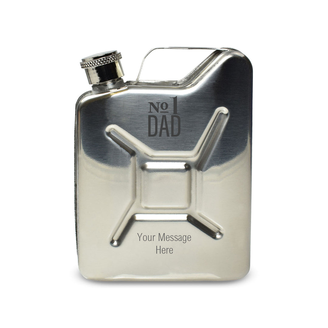 Engraved Silver Jerry Can Hip Flask with No.1 Dad Design Image 1