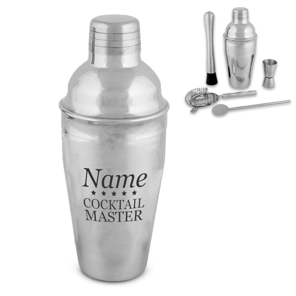 Engraved Cocktail Shaker Set with Cocktail Master Design Image 1