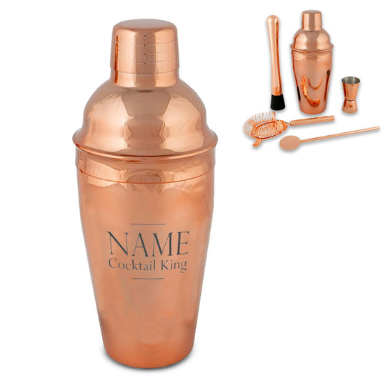 Engraved Rose Gold Cocktail Shaker Set with Cocktail King Design Image 2