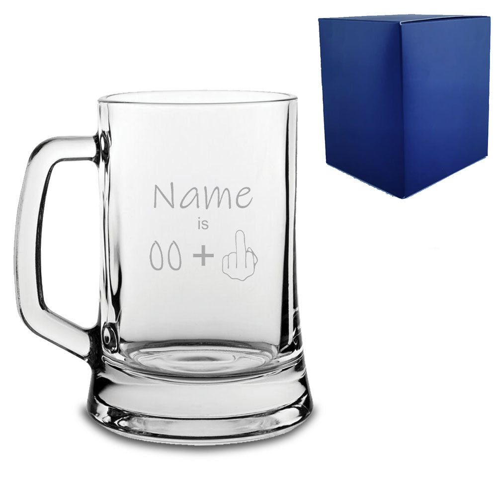 Engraved Funny Beer Mug Tankard with Name Age +1 Design Image 2