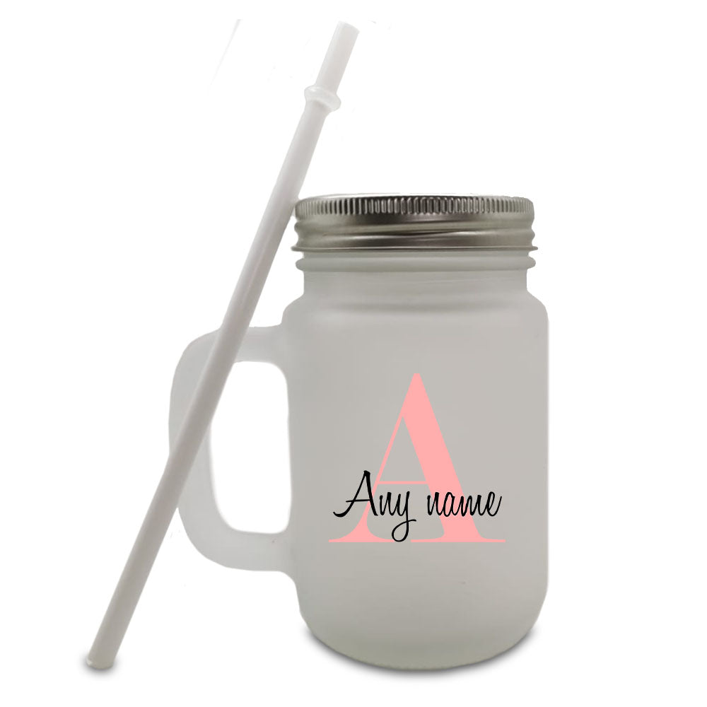 Colour Printed Frosted Mason Jar with Initial and Name Design Image 2