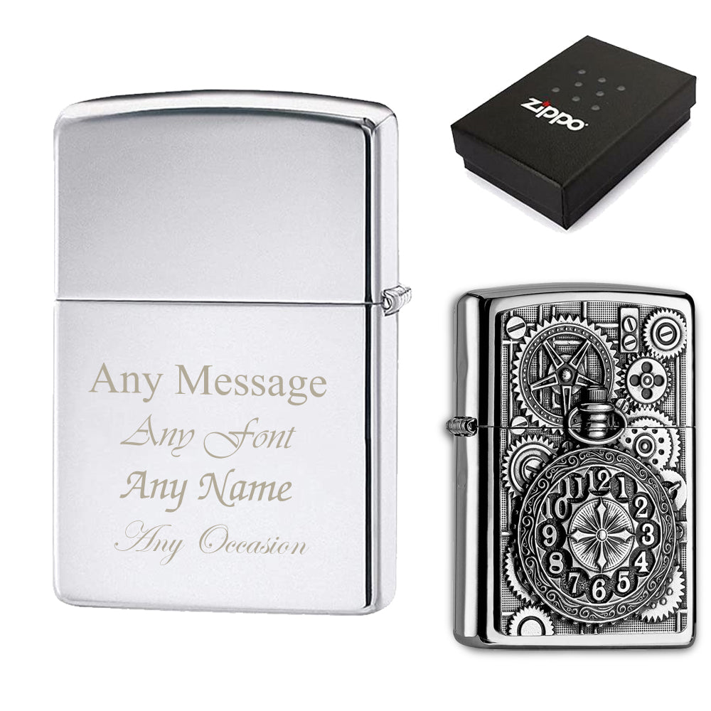 Engraved Clock Emblem Official Zippo Windproof Lighter Image 2