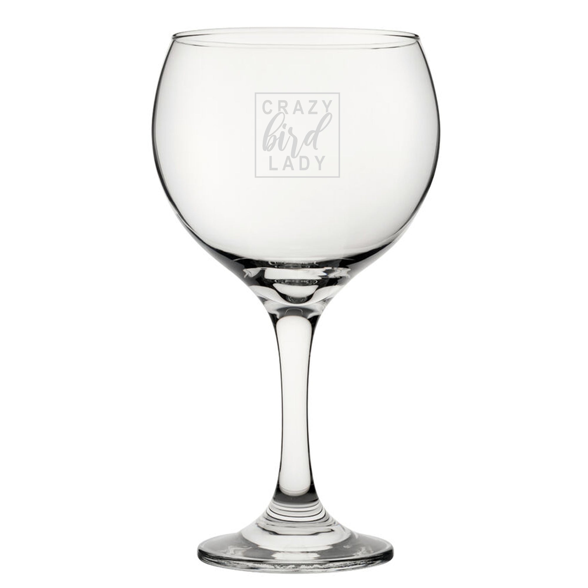 Crazy Bird Lady - Engraved Novelty Gin Balloon Cocktail Glass Image 1