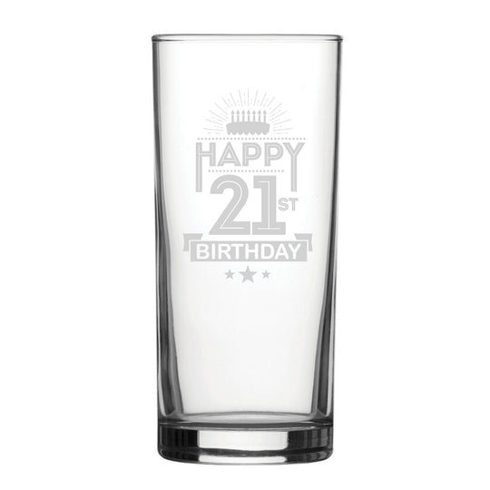 Happy 21st Birthday Cake Design - Engraved Novelty Hiball Glass Image 1