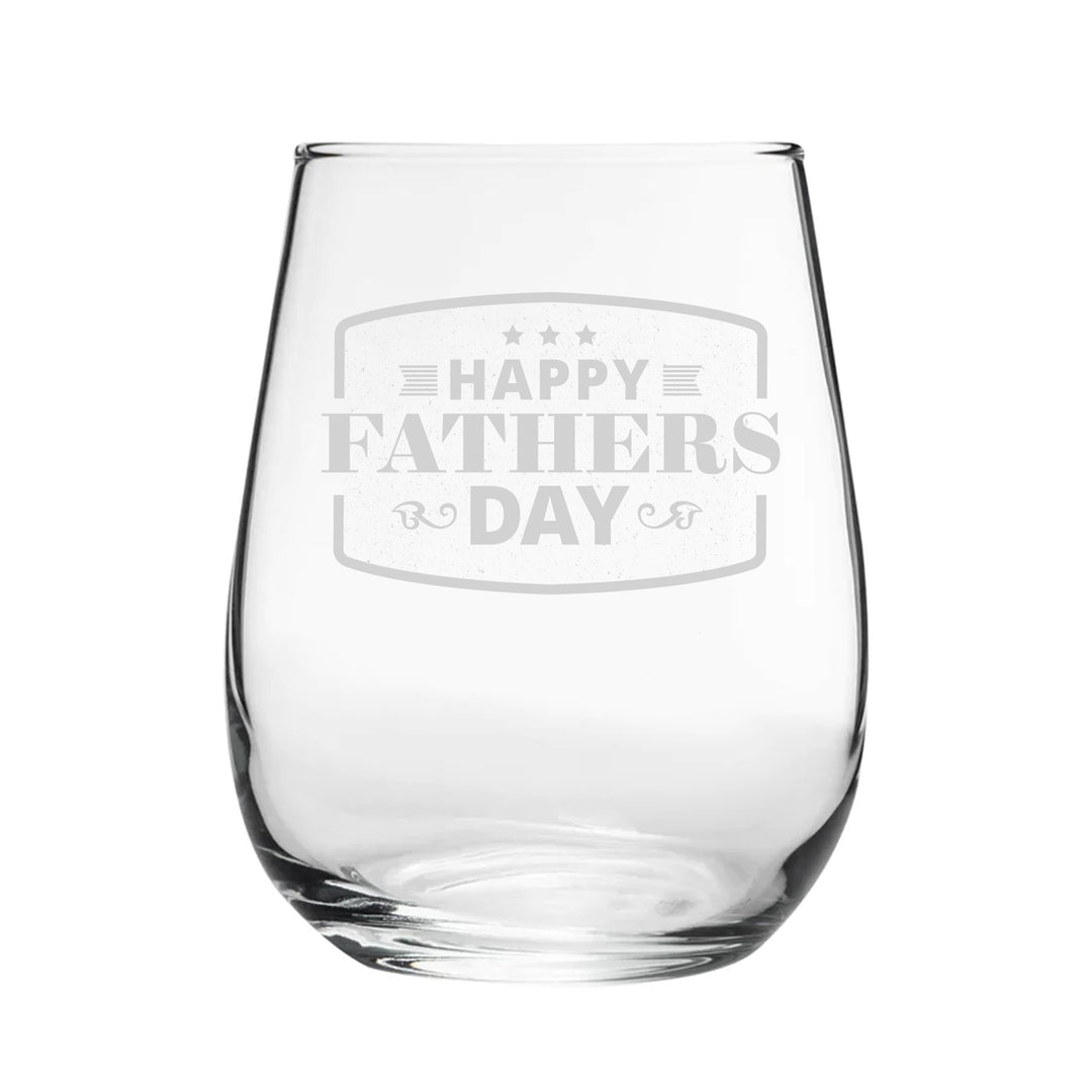 Happy Fathers Day Bordered Design - Engraved Novelty Stemless Wine Gin Tumbler Image 2