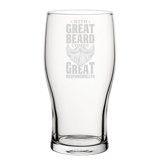 With Great Beard Comes Great Responsibility - Engraved Novelty Tulip Pint Glass Image 2