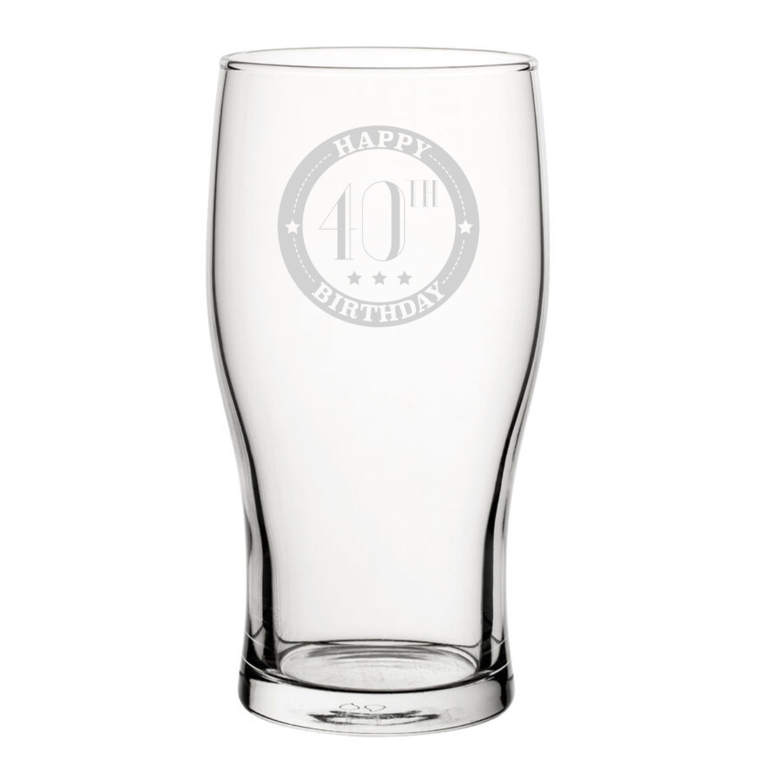 Happy 40th Birthday - Engraved Novelty Tulip Pint Glass Image 2