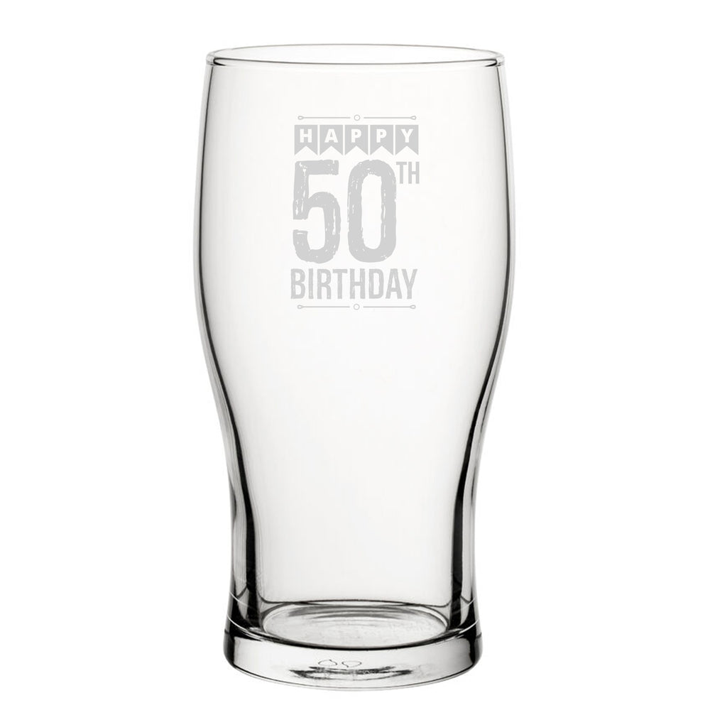 Happy 50th Birthday - Engraved Novelty Tulip Pint Glass Image 2