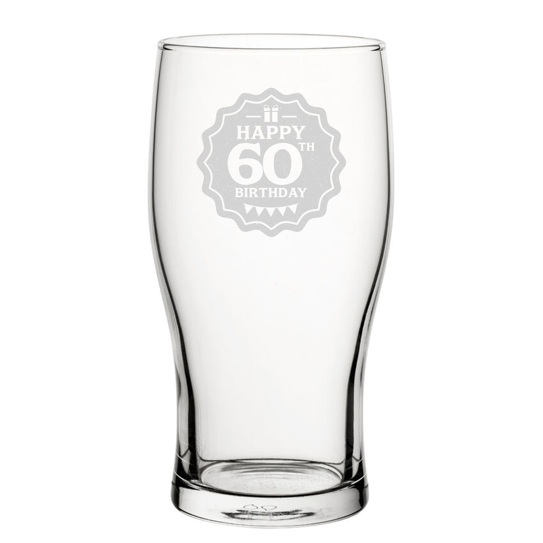 Happy 60th Birthday - Engraved Novelty Tulip Pint Glass Image 2