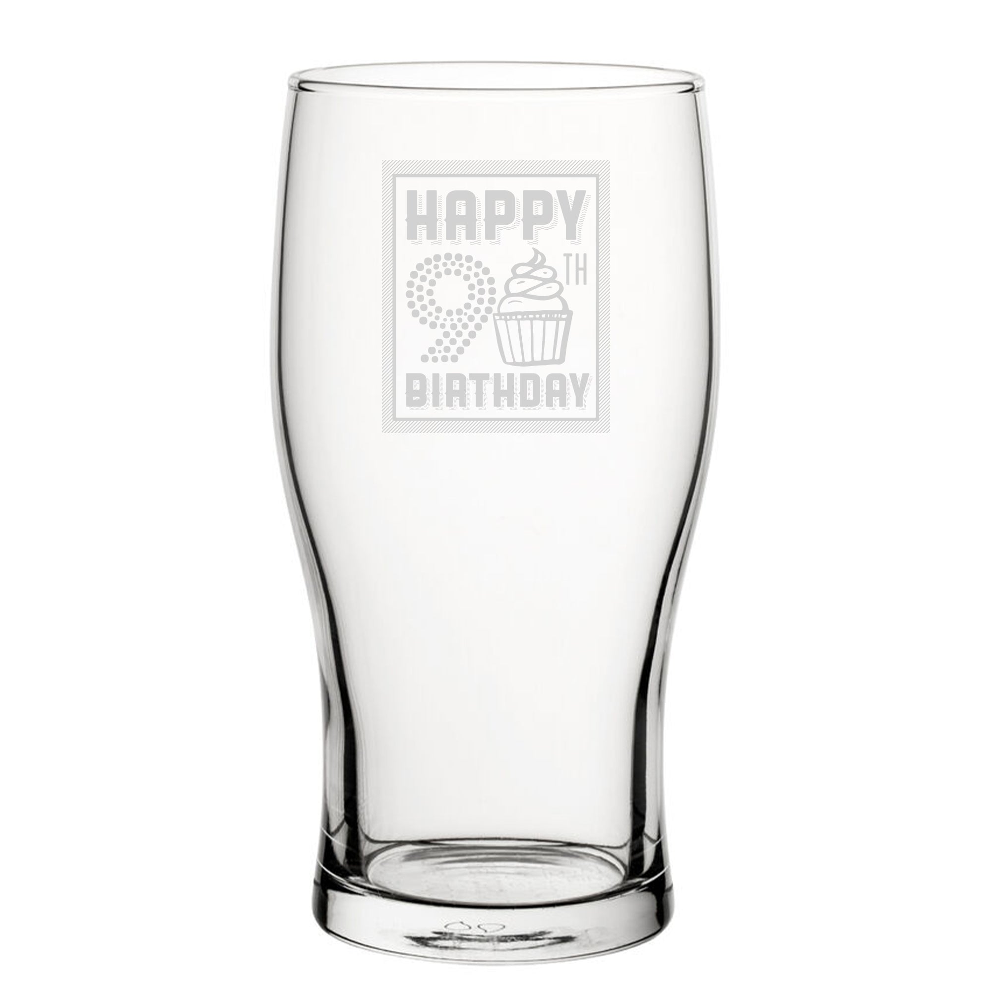 Happy 90th Birthday - Engraved Novelty Tulip Pint Glass Image 1