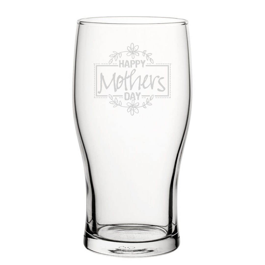 Happy Mothers Day Floral Design - Engraved Novelty Tulip Pint Glass Image 2