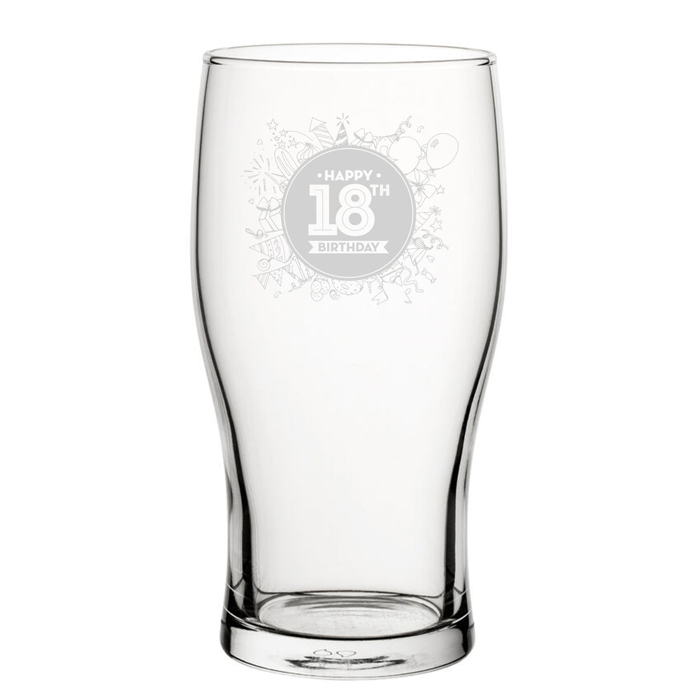 Happy 18th Birthday Round - Engraved Novelty Tulip Pint Glass Image 2