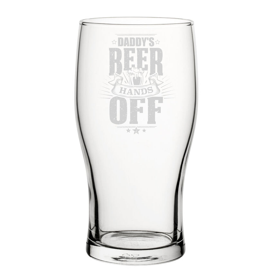 Daddy's Beer, Hands Off - Engraved Novelty Tulip Pint Glass Image 1