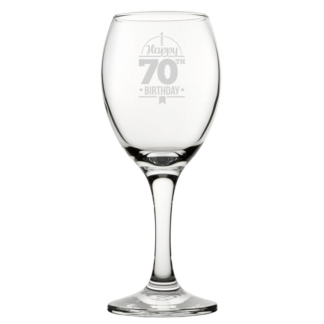 Happy 70th Birthday - Engraved Novelty Wine Glass Image 1