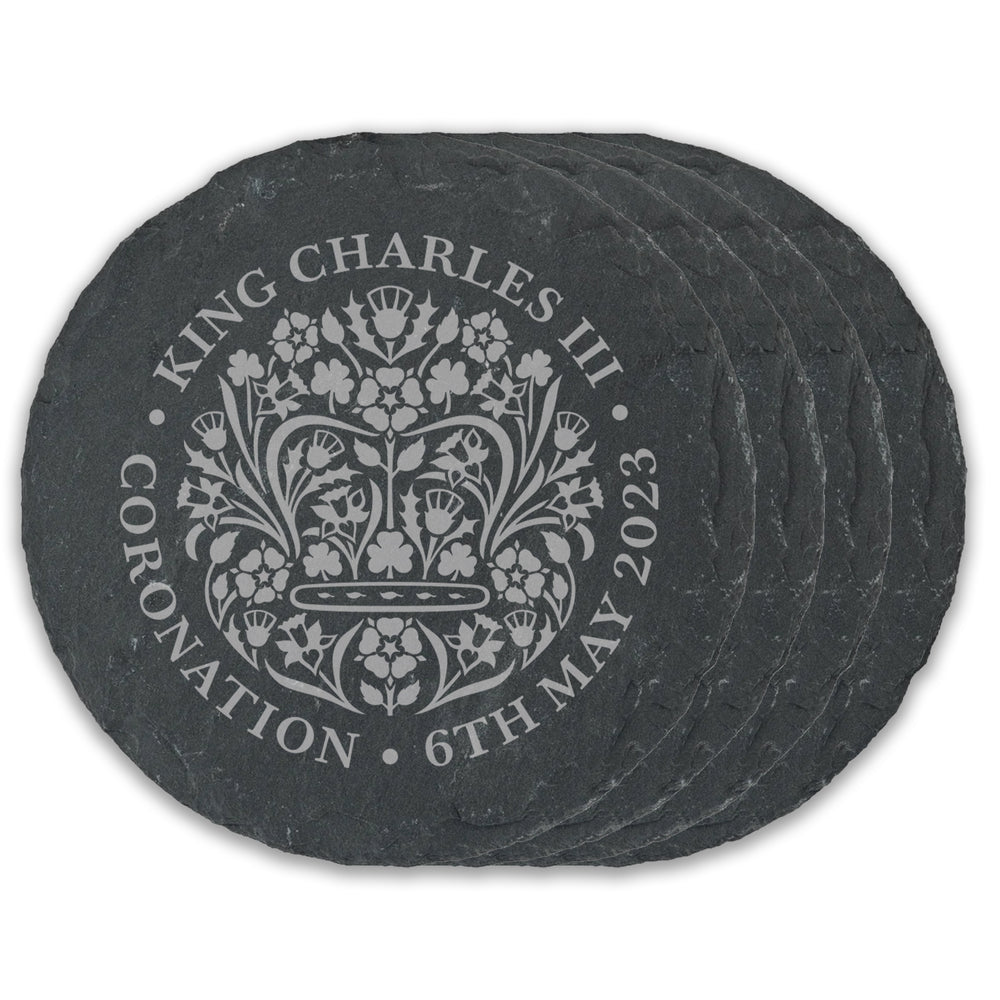 Engraved Commemorative Coronation of the King Set of 4 Slate Coasters Image 2