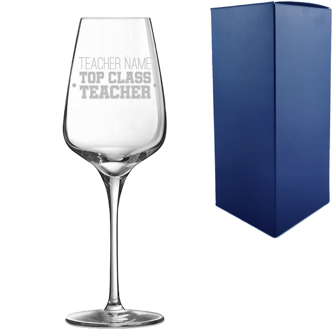 Engraved Teacher Gift Wine Glass with Top Class Teacher Design Image 1