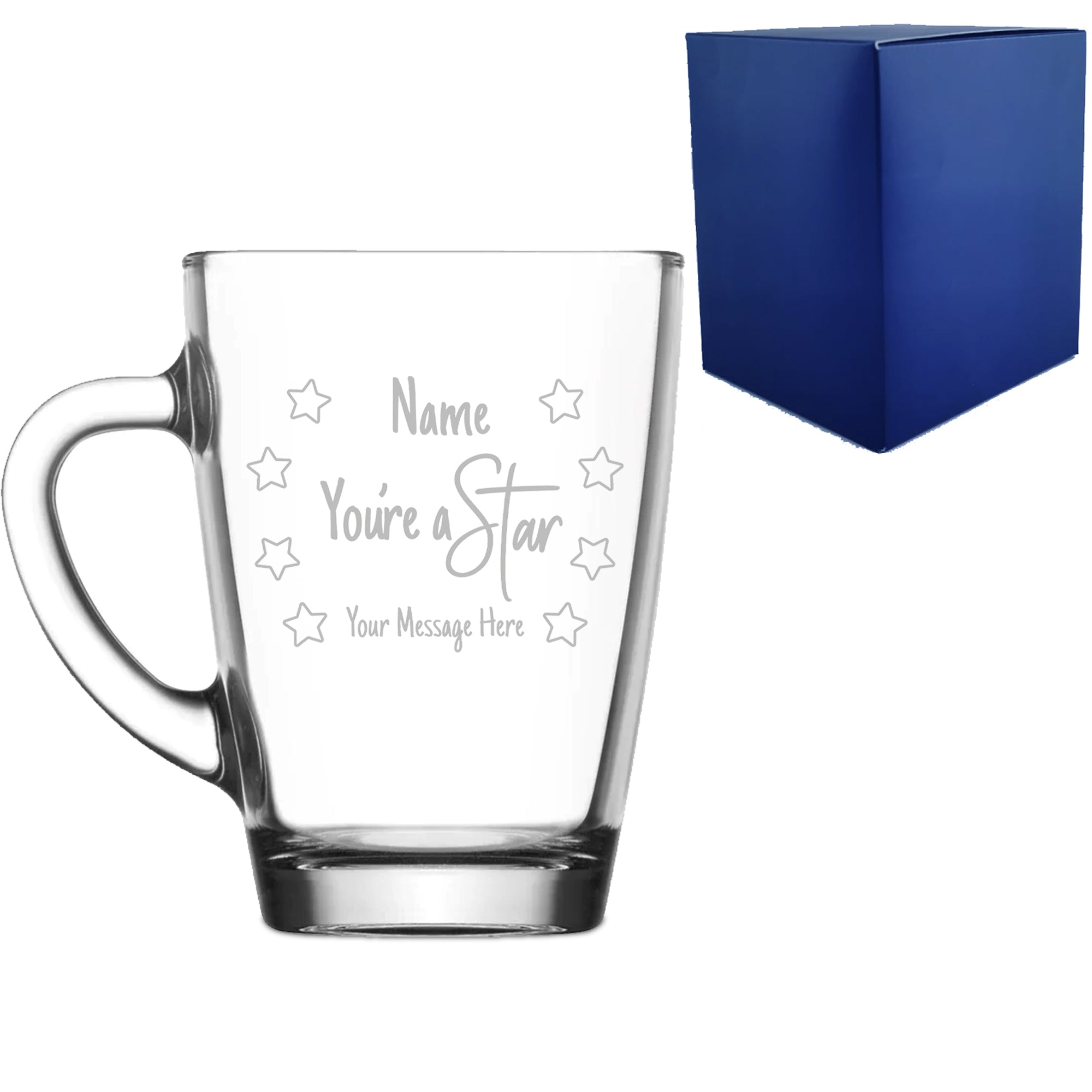 Engraved Glass Coffee Hot Drink Designs Tea Mug with You're A Star Design Image 1