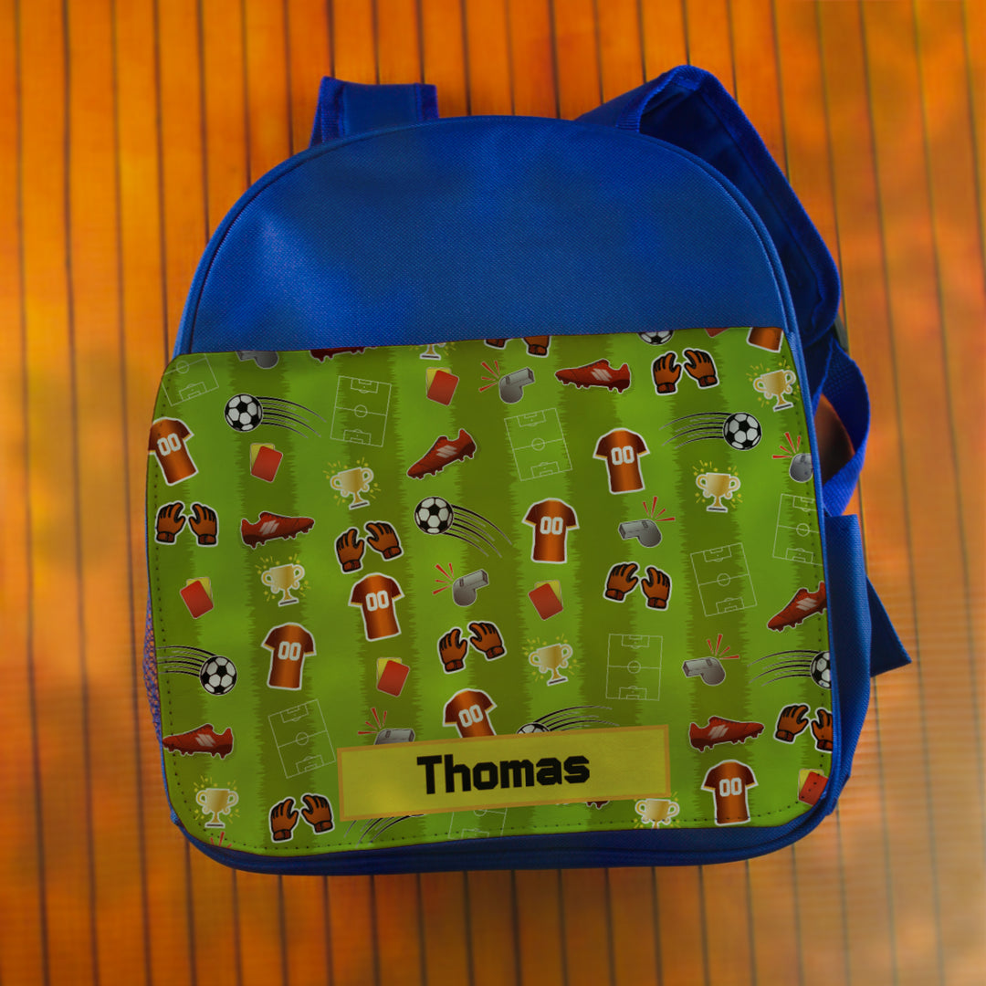 Printed Kids Blue Backpack with Football Pitch Design, Customise with Any Name Image 4