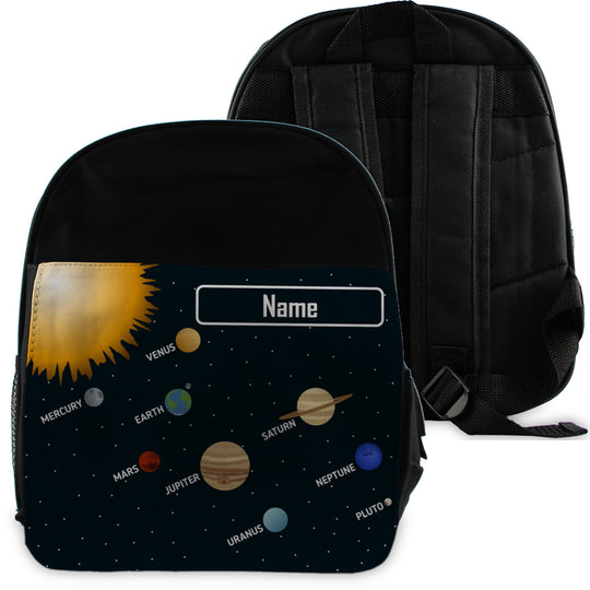 Printed Kids Black Backpack with Solar System Design, Customise with Any Name Image 2