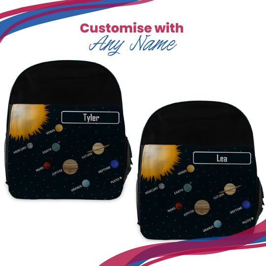 Printed Kids Black Backpack with Solar System Design, Customise with Any Name Image 5