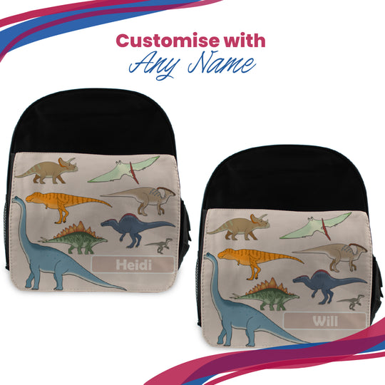 Printed Kids Black Backpack with Dinosaur Design, Customise with Any Name Image 5