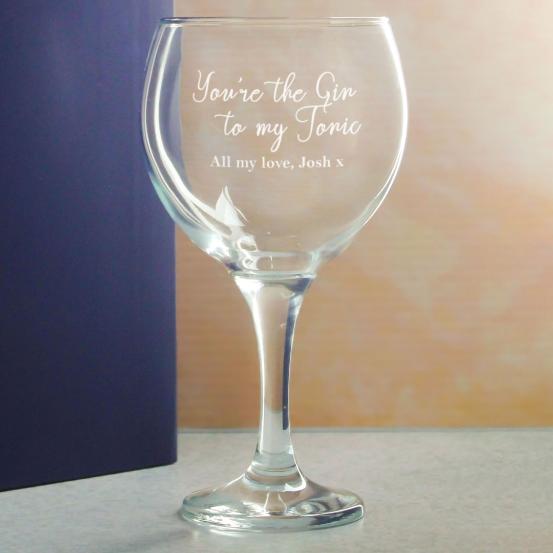 Engraved Gin Balloon Glass with You're the Gin to My Tonic Design, Personalise with Any Message Image 4