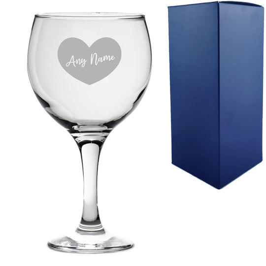 Engraved Gin Balloon Cocktail Glass with Name in Heart Design, Personalise with Any Name Image 2