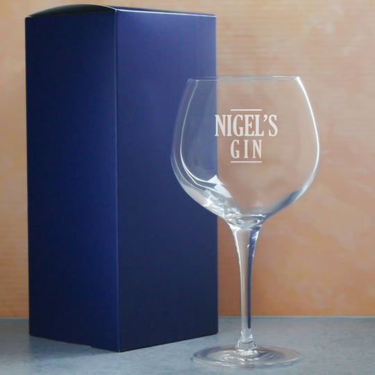 Engraved Primeur Gin Balloon Cocktail Glass with Name's Gin Serif Design, Personalise with Any Name Image 3