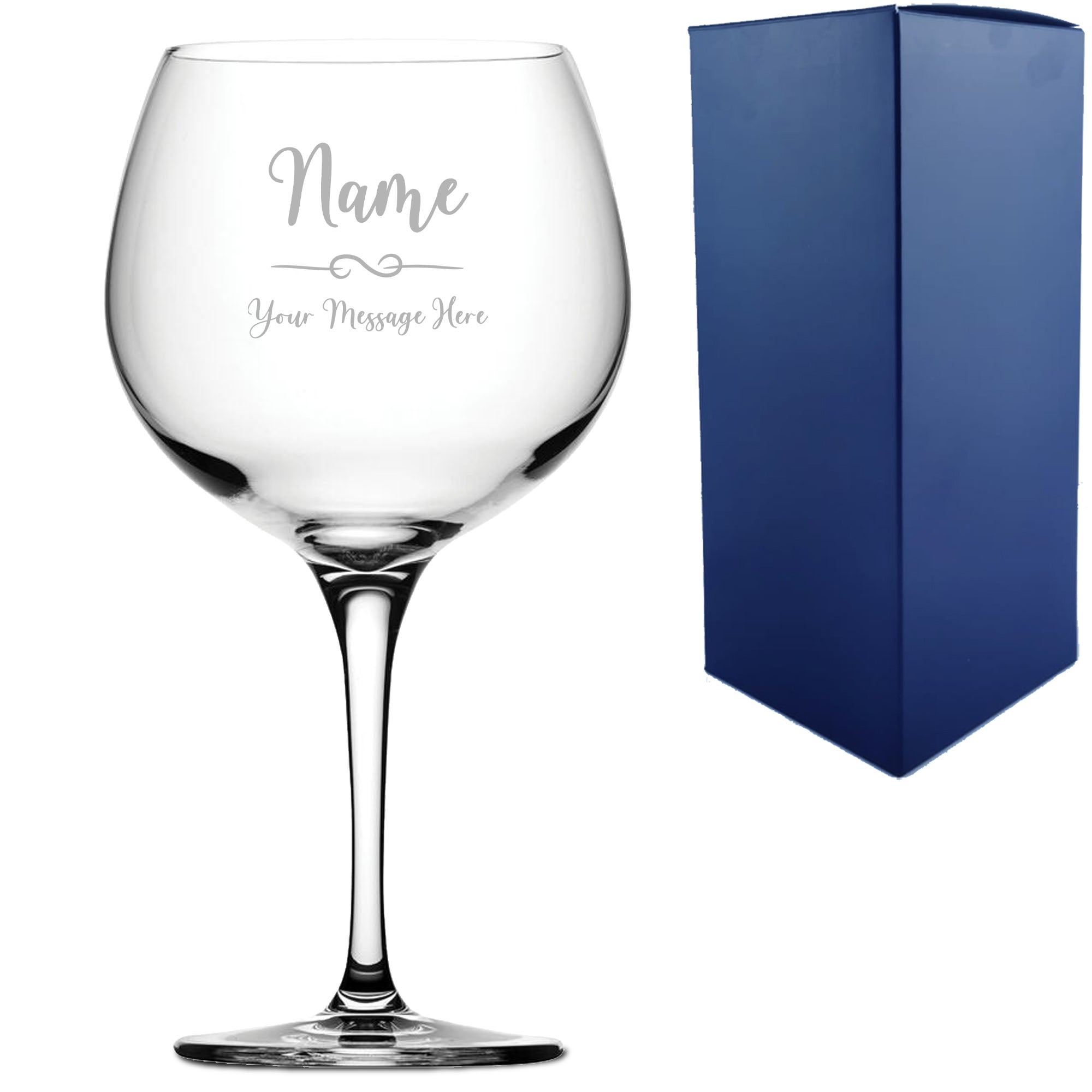 Engraved Primeur Gin Balloon Glass with Flourish Design, Personalise with Any Name and Message Image 1