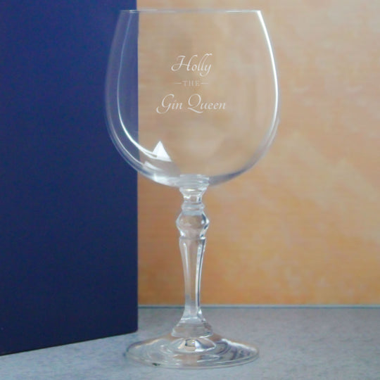 Engraved Crystal Gin and Tonic Cocktail Glass with The Gin Queen Design, Personalise with Any Name Image 4