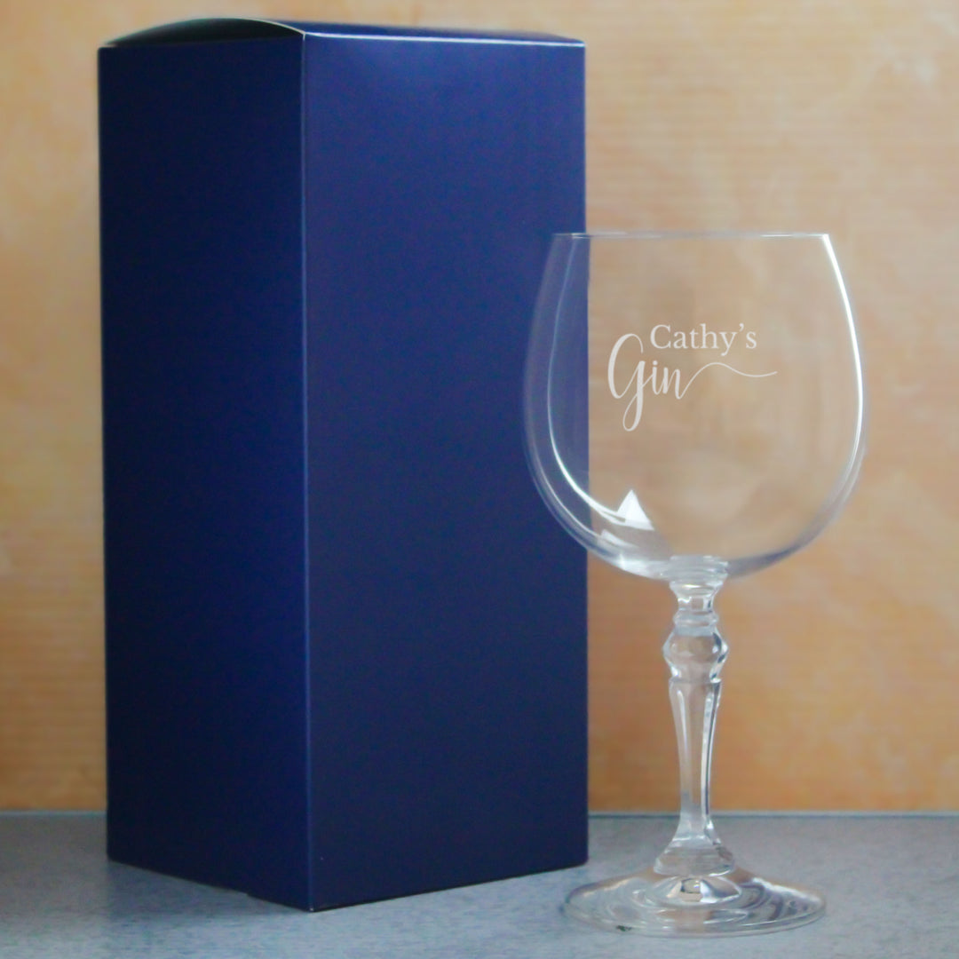 Engraved Crystal Gin and Tonic Cocktail Glass with Name's Gin Design, Personalise with Any Name, Gift Box Included, Laser Engraved Image 3