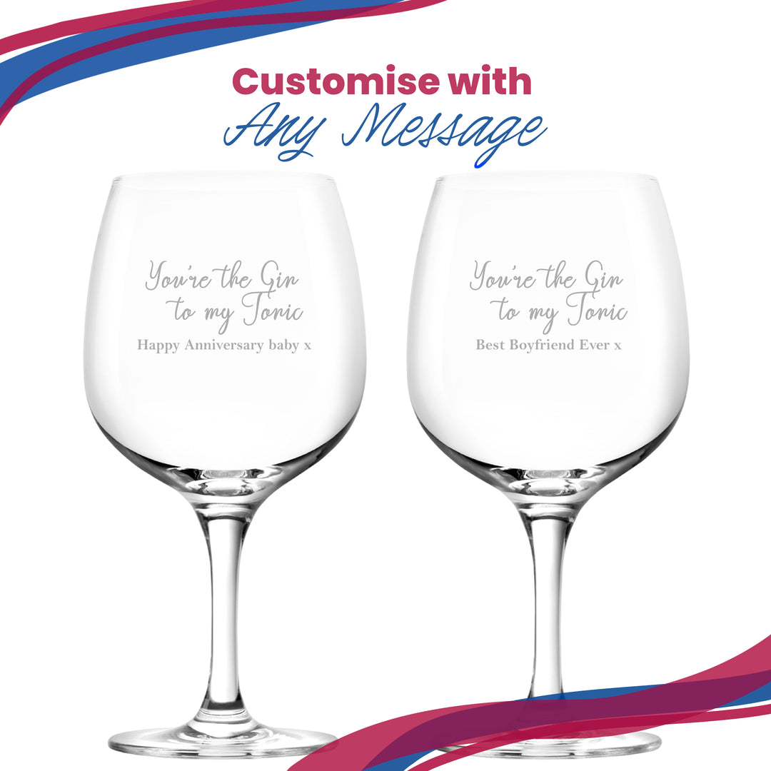 Engraved Spanish Gin Copa Balloon Glass with You're the Gin to My Tonic Design, Personalise with Any Message Image 5