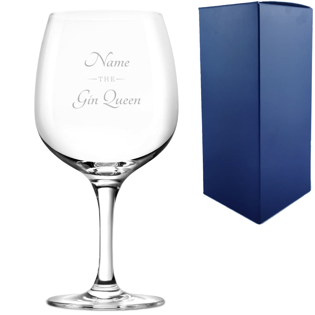 Engraved Spanish Gin Copa Balloon Cocktail Glass with The Gin Queen Design, Personalise with Any Name Image 1