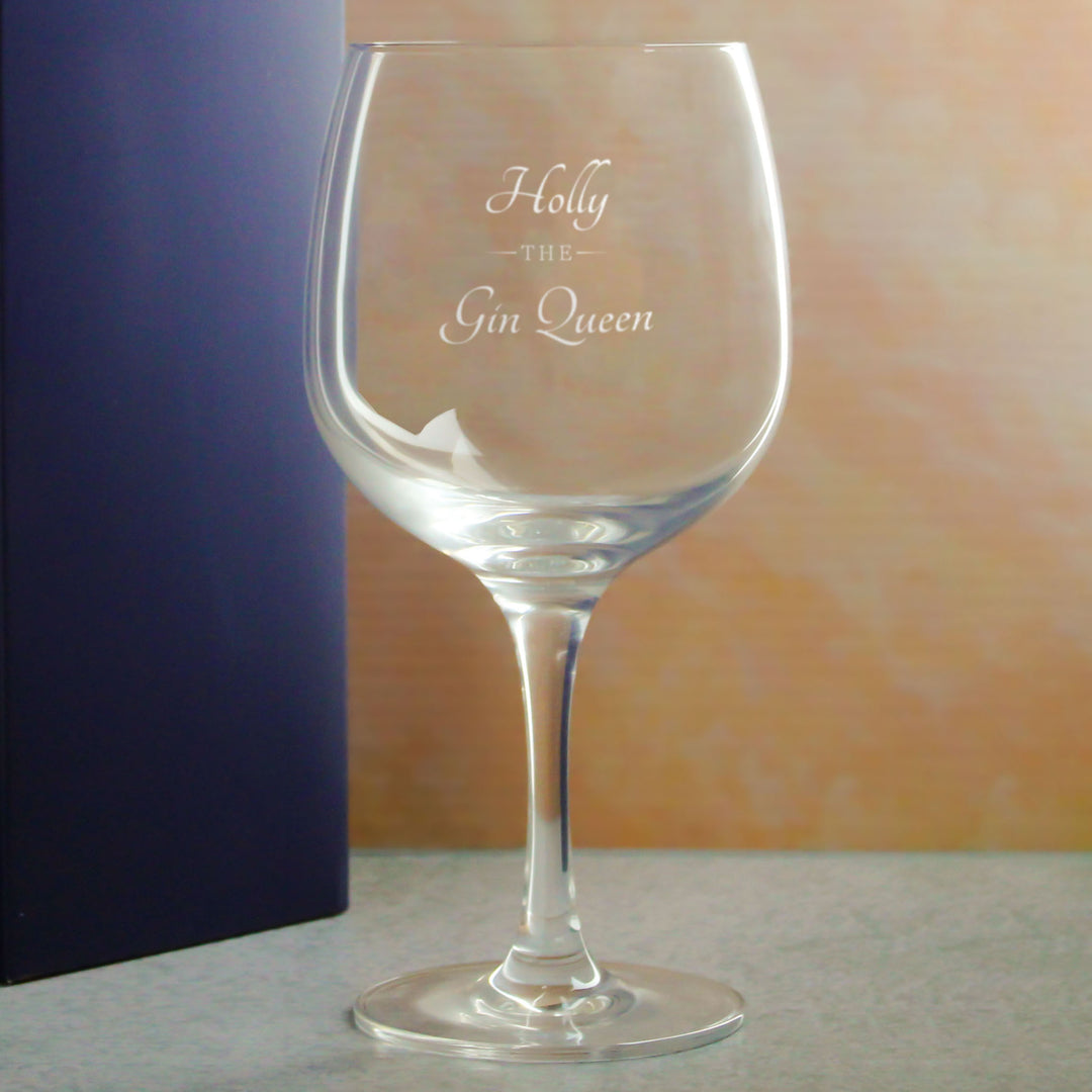 Engraved Spanish Gin Copa Balloon Cocktail Glass with The Gin Queen Design, Personalise with Any Name Image 4