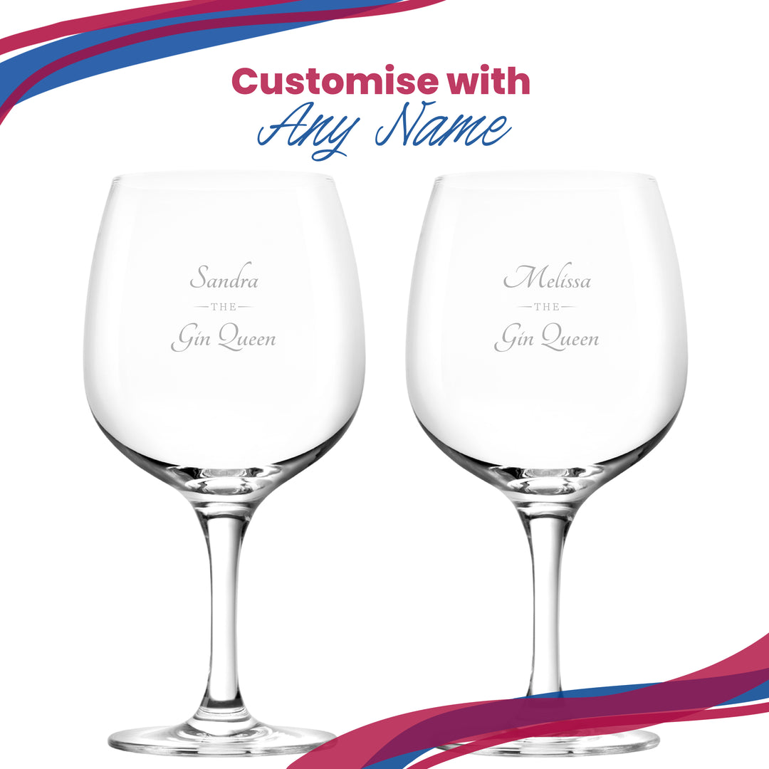 Engraved Spanish Gin Copa Balloon Cocktail Glass with The Gin Queen Design, Personalise with Any Name Image 5