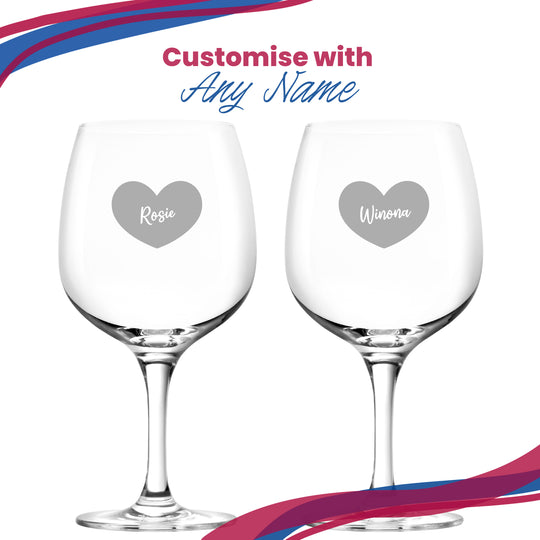 Engraved Spanish Gin Copa Balloon Cocktail Glass with Name in Heart Design, Personalise with Any Name Image 5