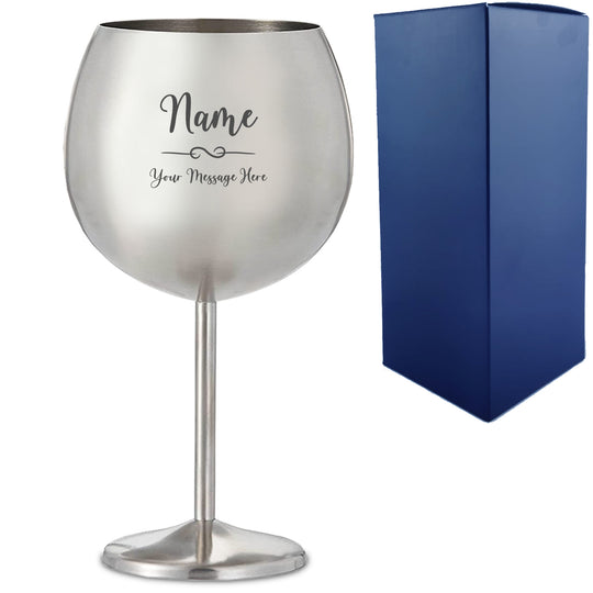 Engraved Metal Gin Balloon Glass with Flourish Design, Personalise with Any Name and Message Image 2