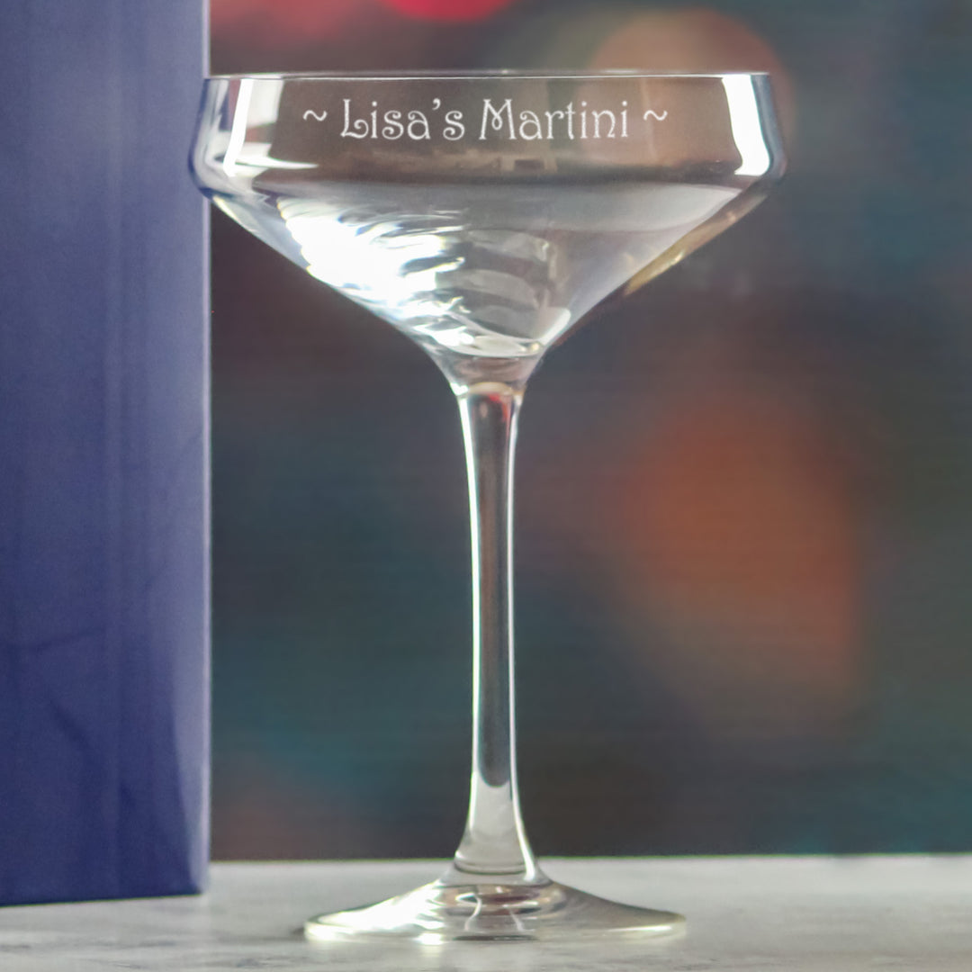 Engraved Cabernet Cocktail Champagne Saucer, Personalise with Any Name or Message Image 4