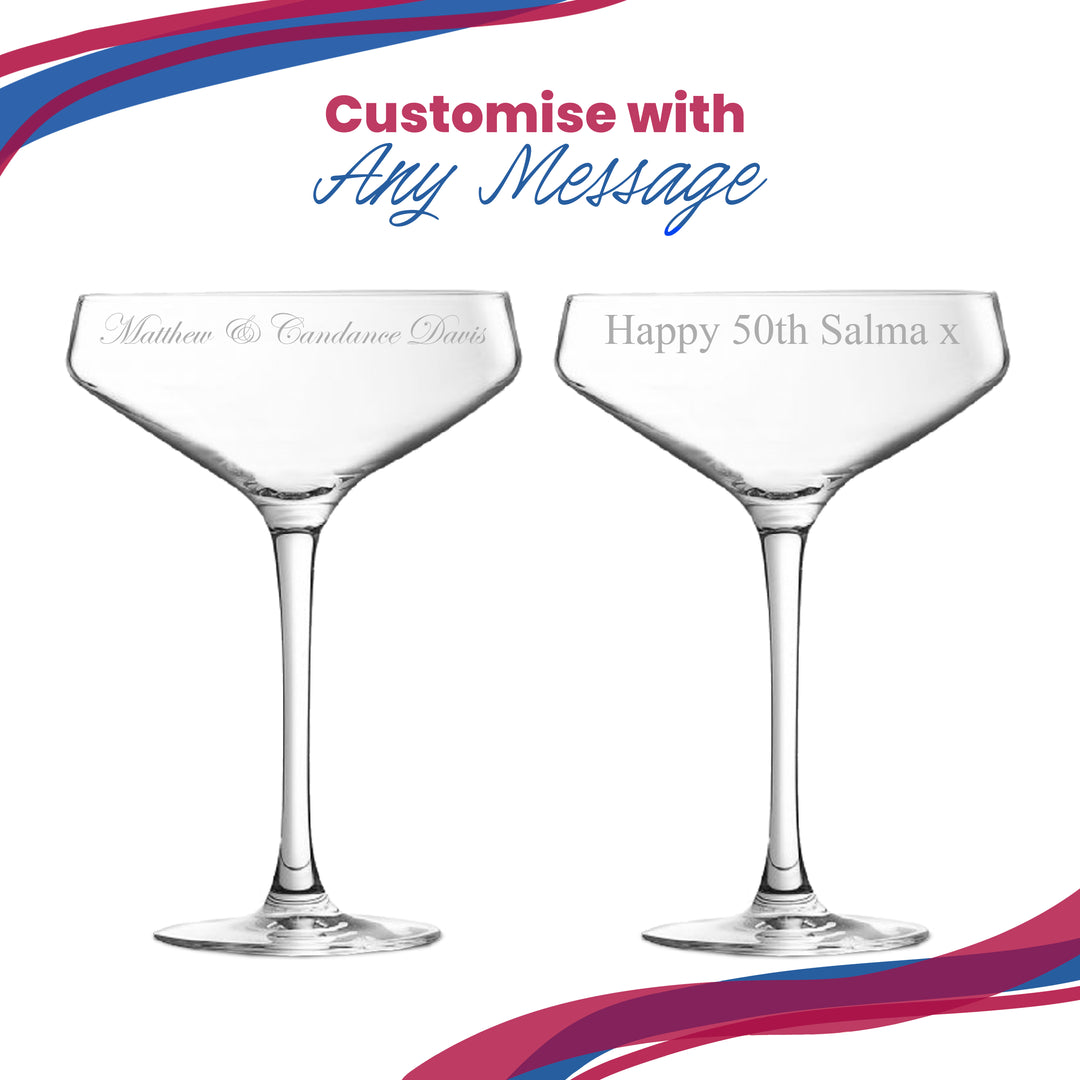 Engraved Cabernet Cocktail Champagne Saucer, Personalise with Any Name or Message Image 5