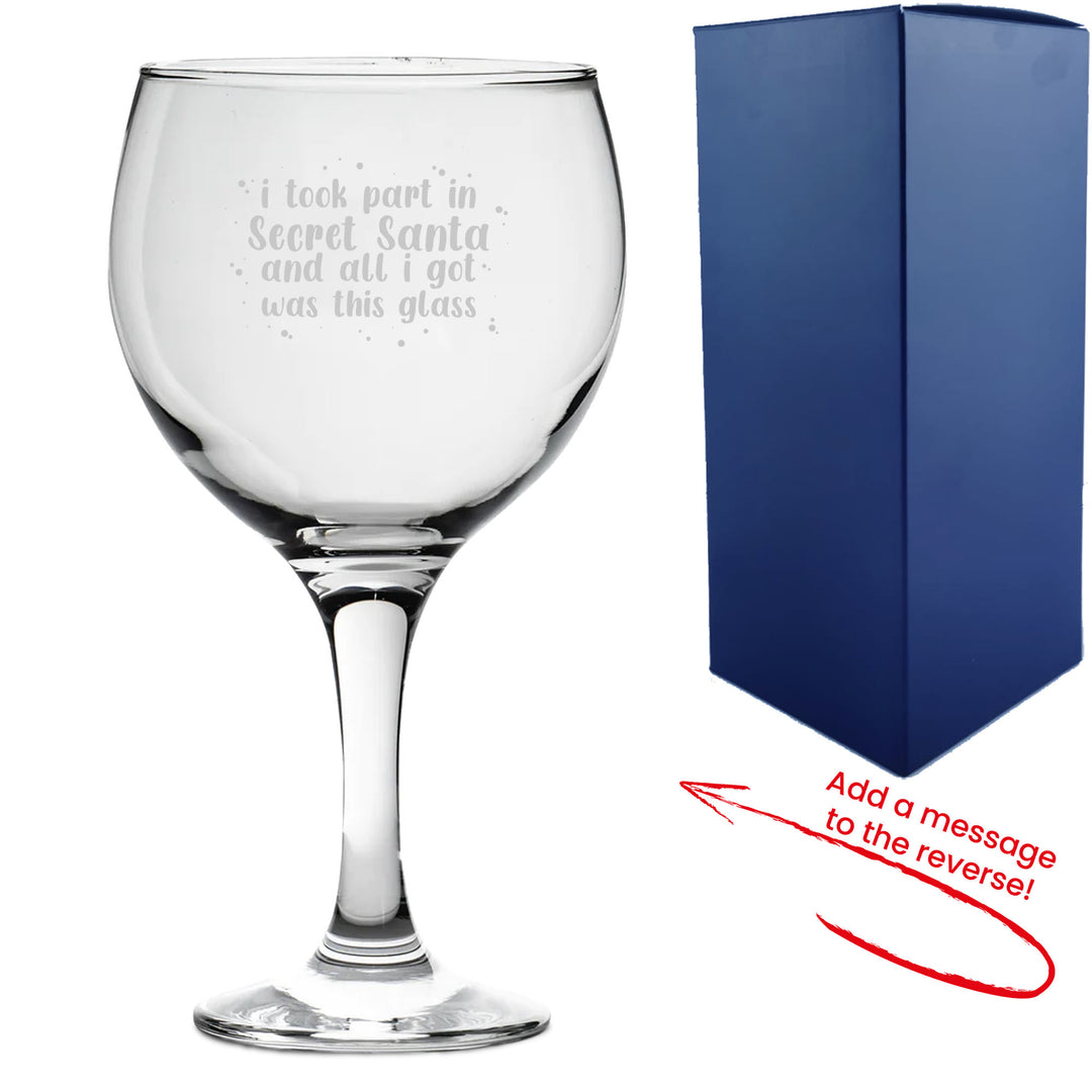 Engraved Gin Glass with Secret Santa Dotted Design, Add Message to Reverse Image 1