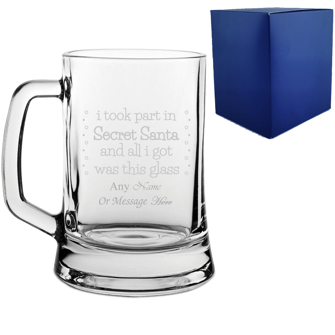 Engraved Beer Mug with Secret Santa Serif Design, Add Message Underneath Image 1