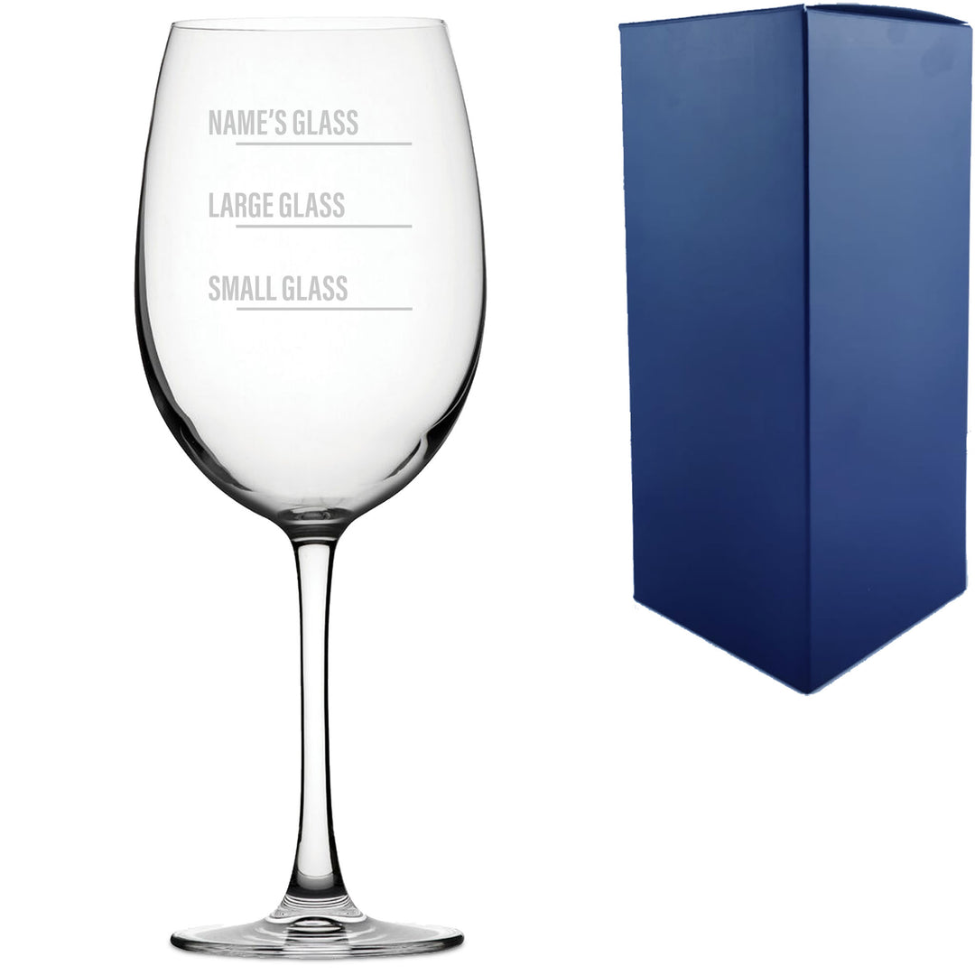 Personalised Engraved Reserva Wine Glass with Name's Glass Bold Measurements Design, Customise with Any Name Image 1