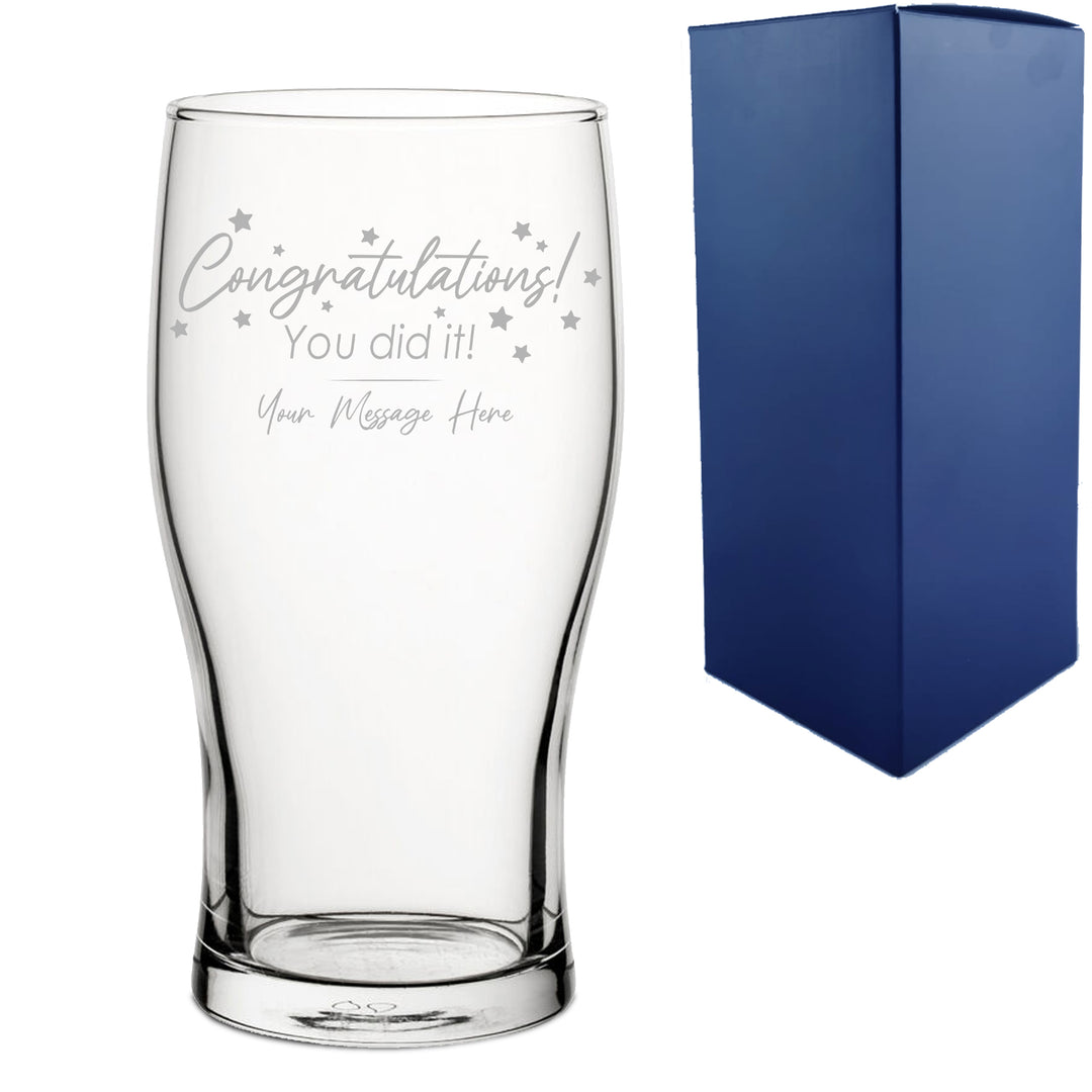 Personalised Engraved Pint Glass with 'Congratulations You Did It' Design, Personalise with Any Name or Message Image 1
